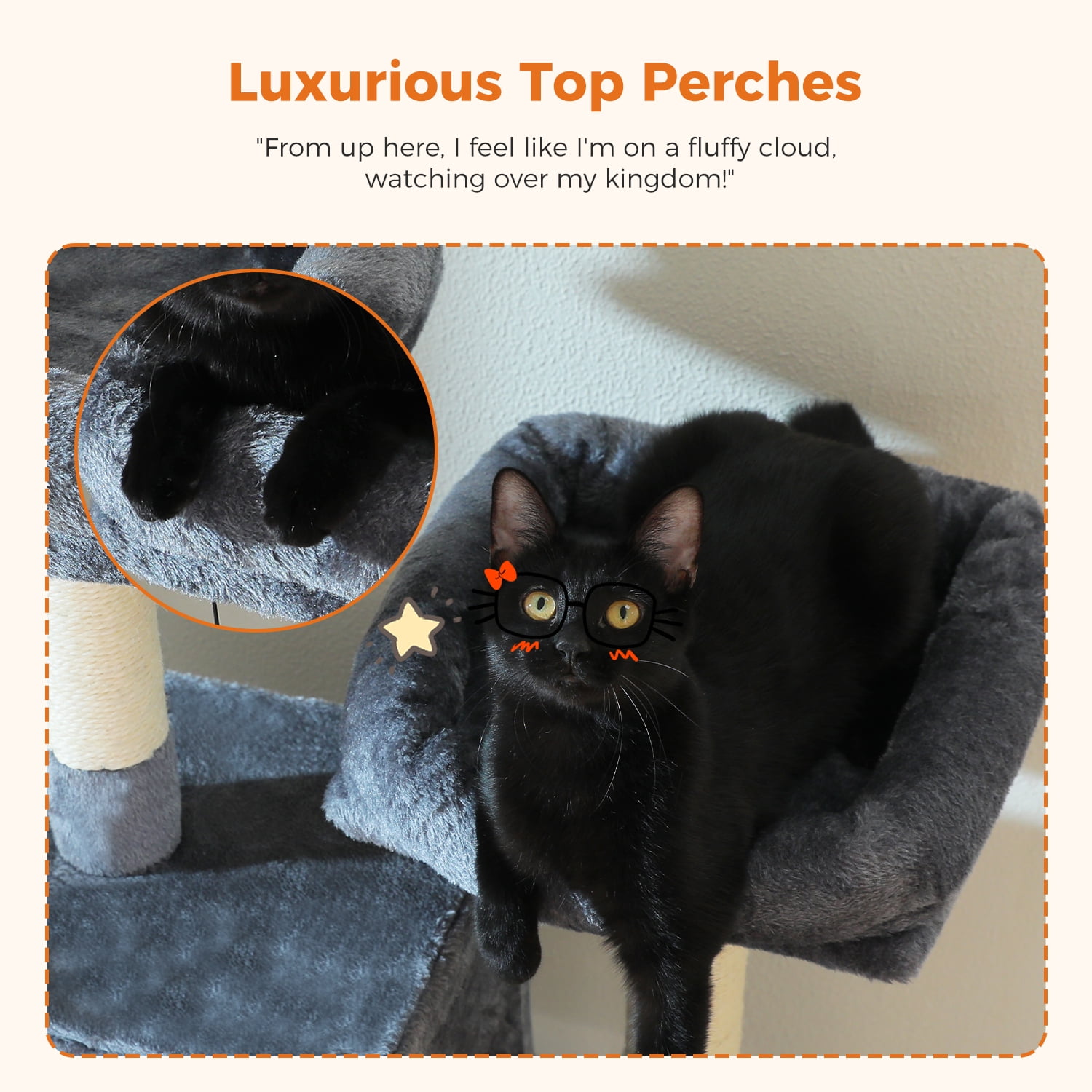 Pefilos 70.8" Tall Cat Tree for Adult Indoor Cats, 8-Levels Large Cat Tower with 8 Sisal Posts, 2 Hammocks, 2 Condos, Big Perch & 3 Pom Poms, Beige