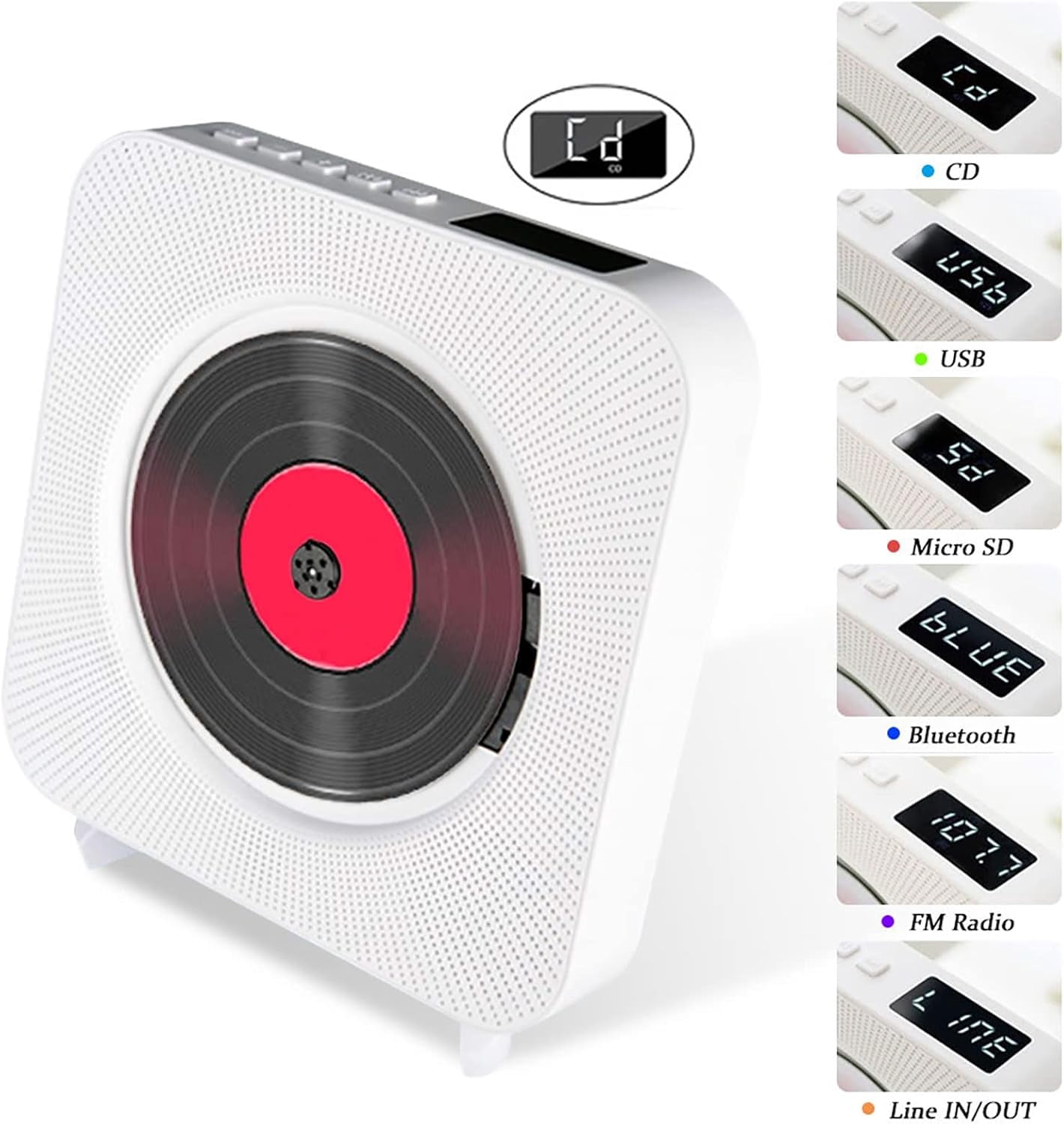 Bluetooth CD Player, Wall-Mounted Home Audio Speaker with LED Screen Display, Supports U Disk, TF Card Playback, Supports CD, CD-R, CD-RW, MP3, WMA and Other Formats