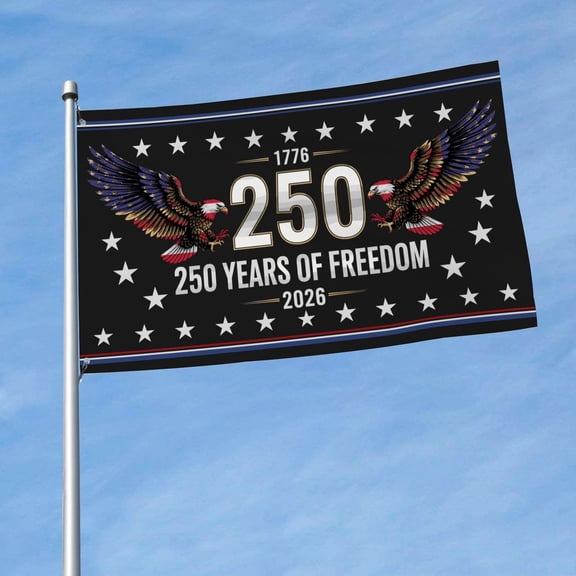 USA 250th Anniversary Flag Banner 1776-2026, 3x5 FT 250 Years of Freedom Patriotic Eagle Flag for Outdoor Yard Porch Wall, American Independence Celebration Decor (Black)