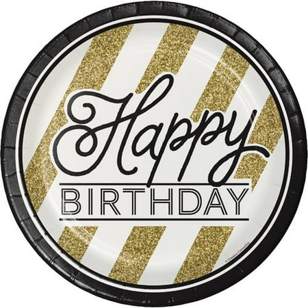 24ct "Happy Birthday" Paper Plates Black/Gold