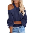 thumbnail image 2 of XFLWAM Womens Cold Shoulder Knit Sweaters Long Sleeve Crewneck Backless Jumper Tops Blue S, 2 of 7