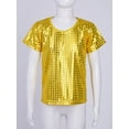 thumbnail image 4 of vastwit Kids Boys Girls T-Shirt Hip-hop Jazz Dance Tops Short Sleeve Sequins Solid Color Tee Tops Gold 140, 4 of 7