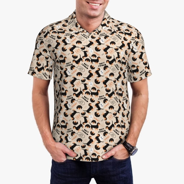 Balery Dachshund Camisa Polo de Hombre con Estampado, de Manga Corta y Tejido Medio, Camisa Tipo Golf Polo-Medium