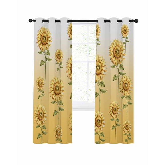 Sunflower Blackout Curtains for Bedroom Living Room, Summer Flower Yellow Plant Gradient Background 39 In Long Thermal Insulated Room Darkening Drapes Grommet Window Treatments, 27.5 x 39 In