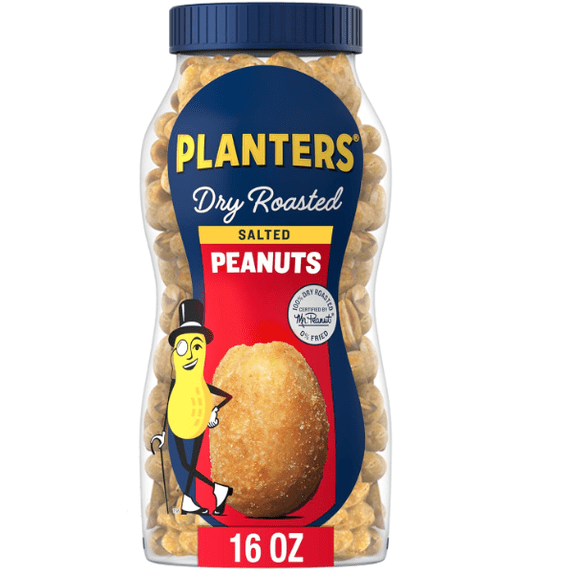 PLANTERS Salted Peanuts, Dry Roasted Peanuts, Party Snacks, Plant Based Protein, Snacks For Adults, 16oz (1 Jar)
