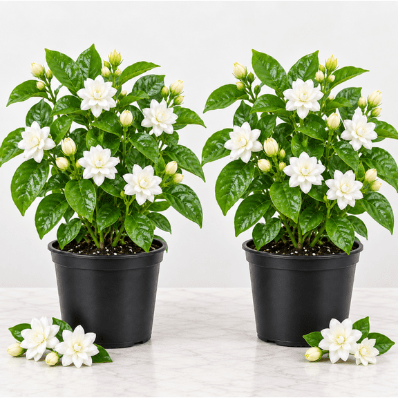 Set 2 Mysore Jasmine Live Plant, 4-6 Inch Tall White Flowering Plant, Fragrant Outdoor Garden Plant for Pots, Patio and Landscapes