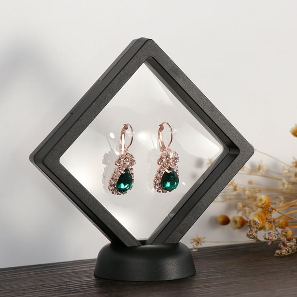 3D Floating Frame Shadow Box Display Case Box Jewelry Display Show Case with Round Base 9x9cm Black Walmart Business Supplies
