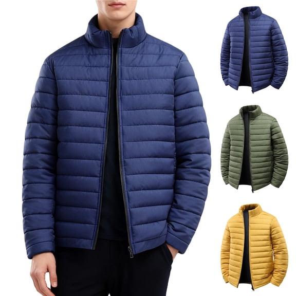 UVEASISHA Waterproof Winter Coats for Men Lightweight Puffer Jackets Full Zip Stand Collar Padded Coat Windproof Warm Quilted Jacket with Pockets Army Green M