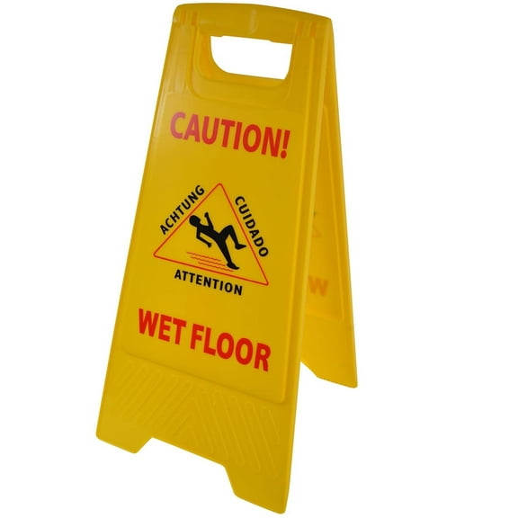 Janico 1070 Wet Floor Caution Sign, Multi-Lingual, 2 Sided, Yellow Pack of 1