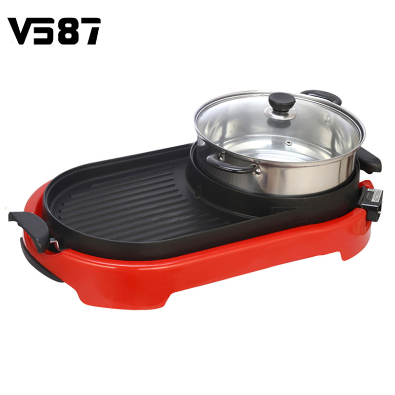 BRAND NEW 2 In 1 BBQ Barbecue Electric Pan Grill Teppanyaki Hot Pot