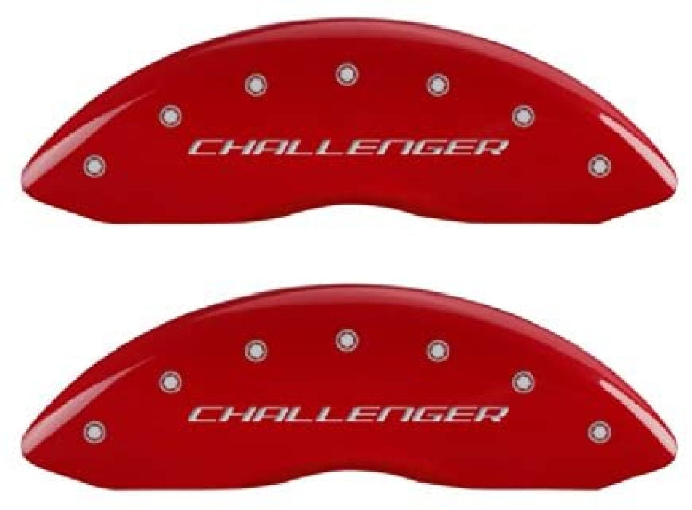 Set of 4 MGP Caliper Covers 12162SCL1RD  Challenger ll Engraved Caliper Cover with Red Powder Coat Finish and Silver Characters, 