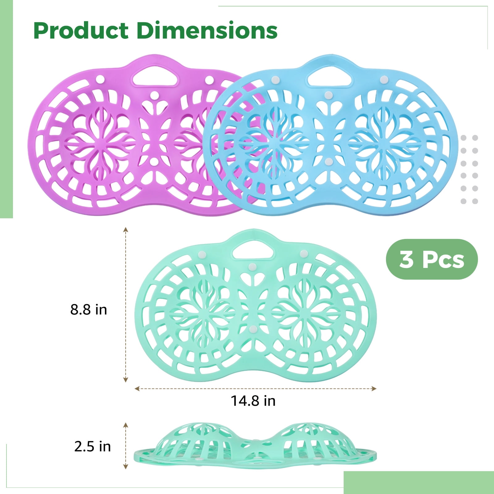 3 Pcs Bra Washing Bags for Laundry, Silicone Lingerie Bags, Anti-Deformation Bra Protectors, Safe Wash Bags for Delicates, Protect Bras and Underwear in Washer & Dryer