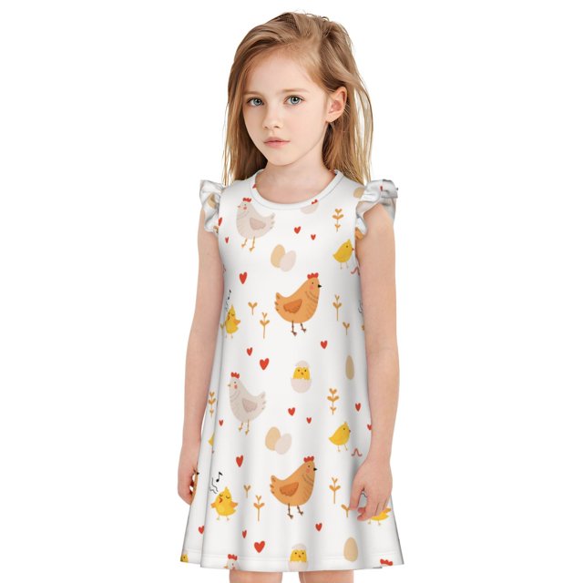 Balery Funny Chicken Camisón de princesa para niñas, pijama de algodón con mangas abullonadas, suave y bonito.-Small