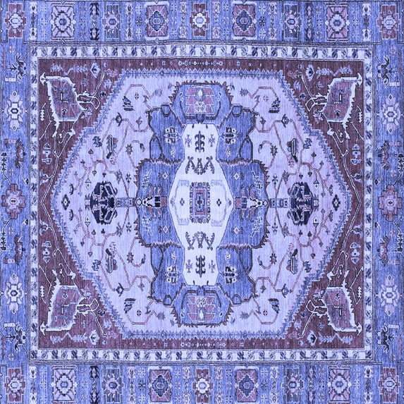 Ahgly Company Machine Washable Indoor Square Abstract Blue Modern Area Rugs, 8' Square