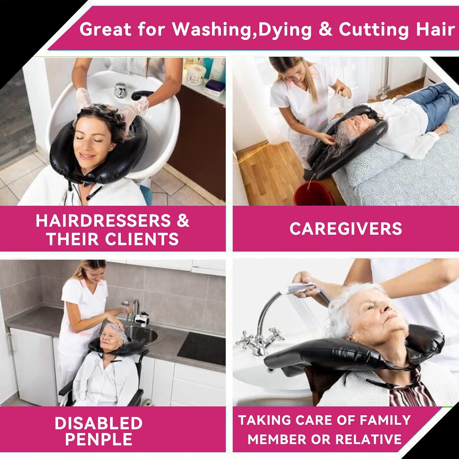 YEHOOM Portable Shampoo Bowl with inflator,Inflatable Hair Washing Basin for Sink at Home,Lightweight Wheelchair Hair Washing Station for for Elderly, Disabled, Pregnant, Bedridden, Handicap