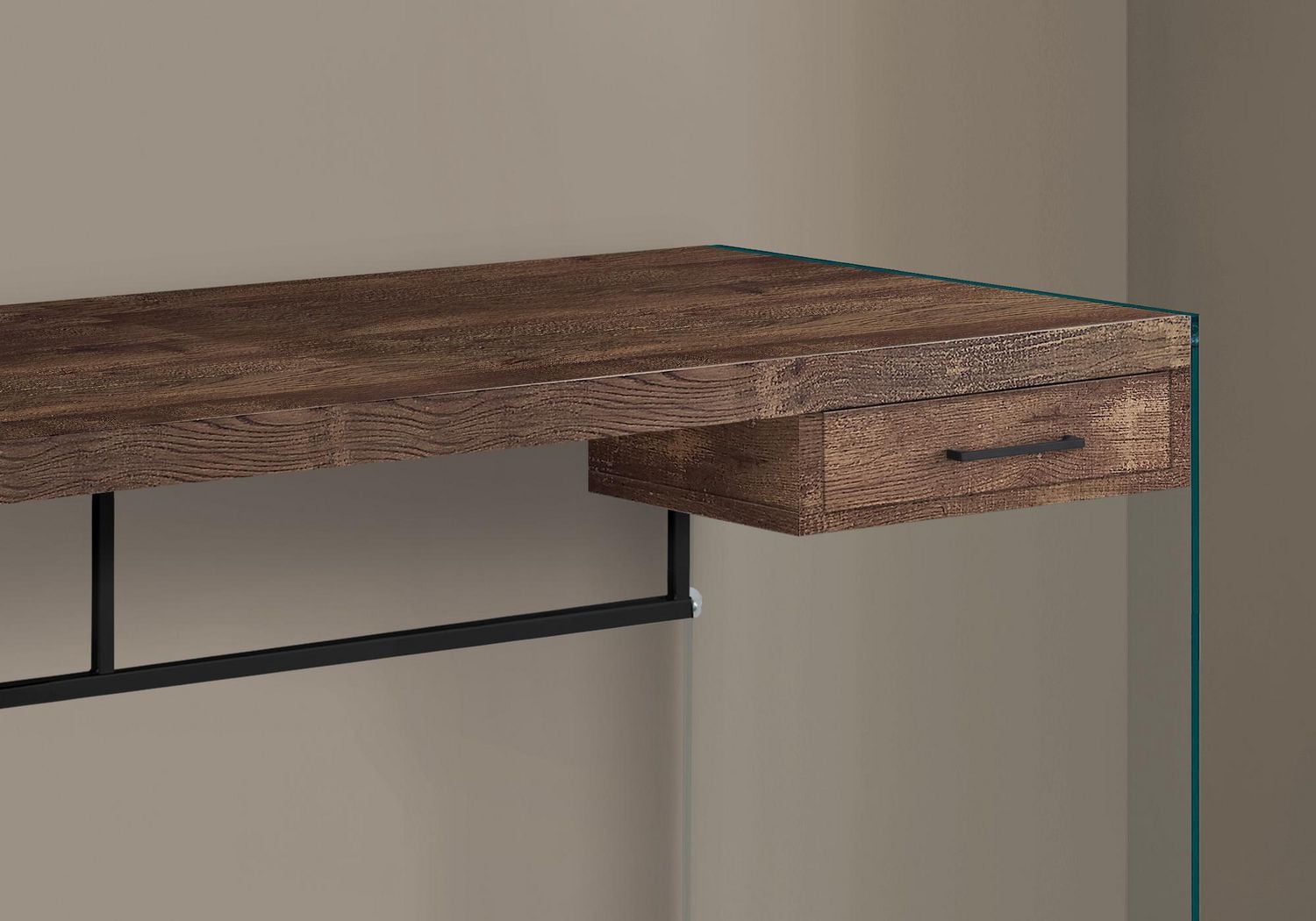 Monarch Specialties Computer Desk, Home Office, Laptop, Storage Drawers, 48"l, Work, Tempered Glass, Laminate, Brown, Clear, Contemporary, Modern