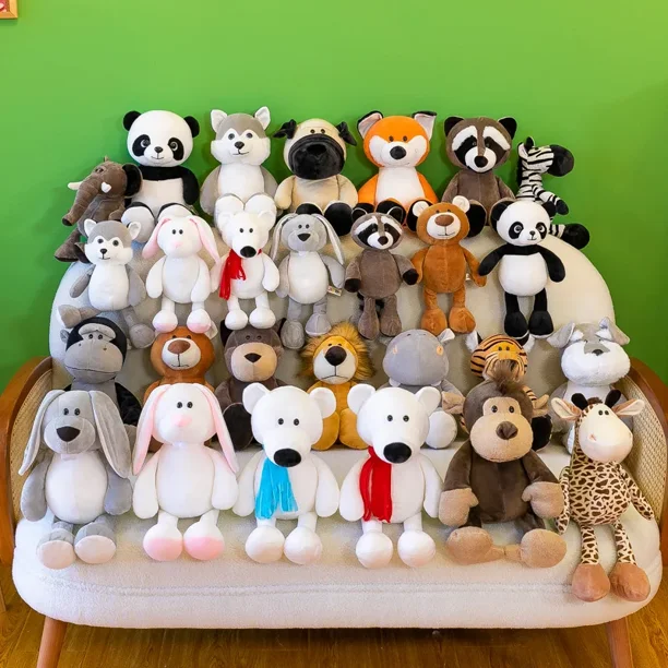 Peluche de animales del bosque kawaii de 25 cm munecos para dormir para ninos munecos realistas de jungla leon tigre elefante mono mapache