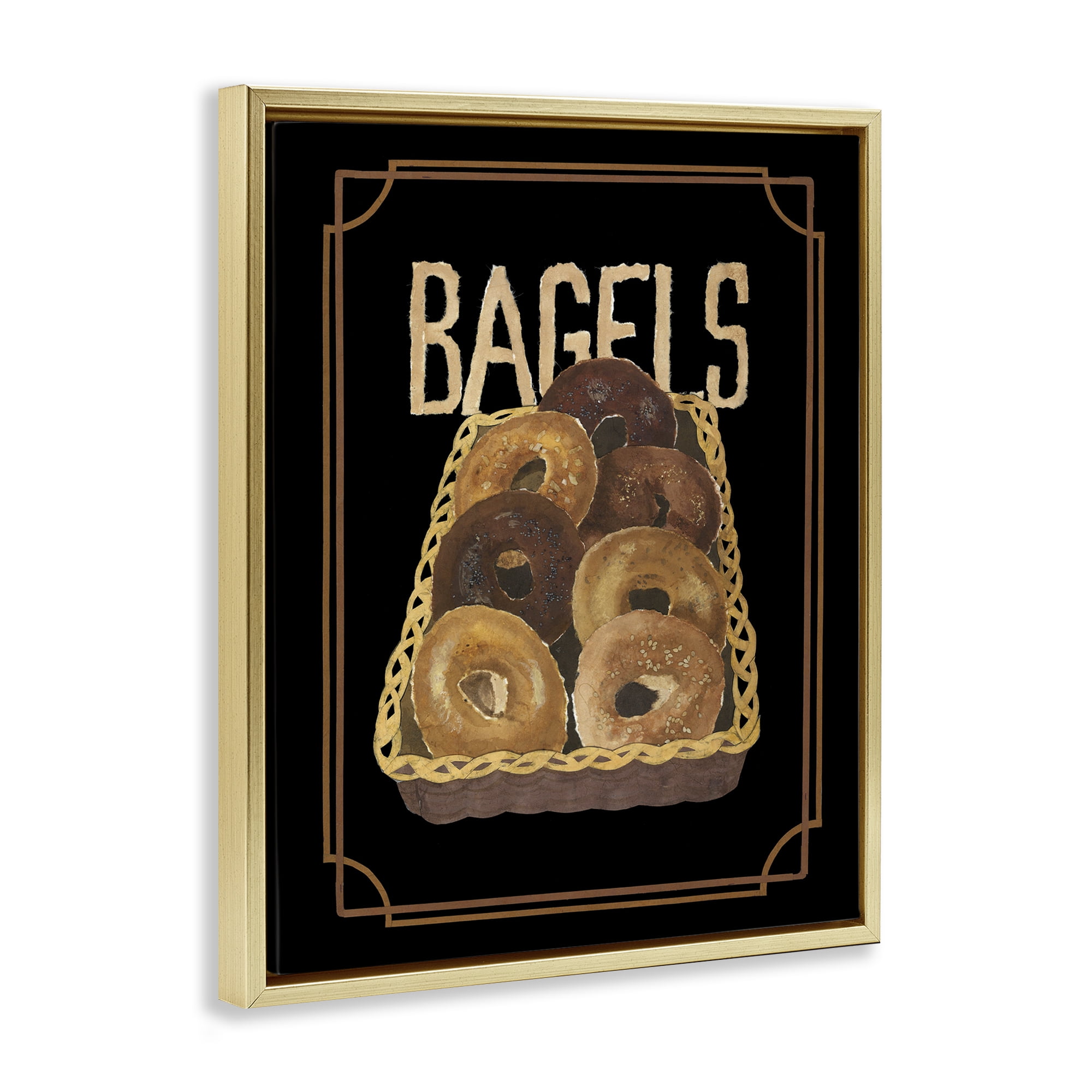 Stupell Industries Basket Of Bagels Food & Beverage Painting Gold Floater Framed Art Print Wall Art, 17 x 21