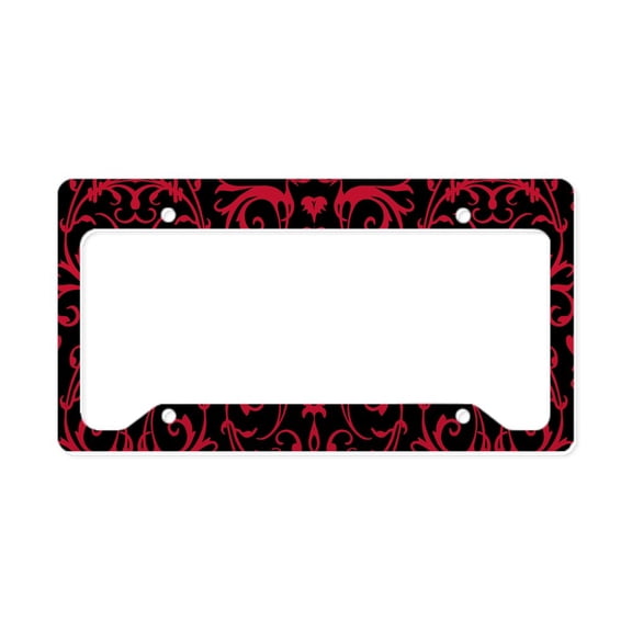 CafePress - Black And Red Damask Pattern License Plate Holder - Aluminum License Plate Frame, License Tag Holder