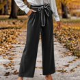 thumbnail image 5 of ShomPort Women Wide Leg Pants Tie Waist Solid Color Loose Casual Pants Fall Lounge Baggy Pants, 5 of 7