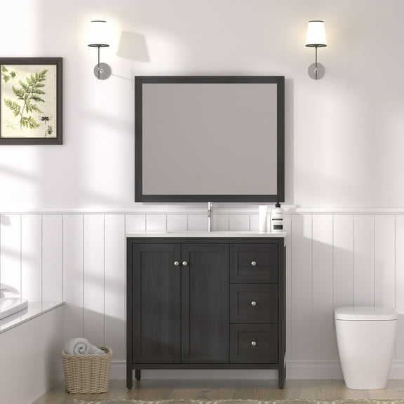 35.5" Bathroom Vanity , Modern Bathroom Cabinet with Basin, Bathroom Storage Cabinet with Soft Closing Doors and 3 Drawers, Munich Black