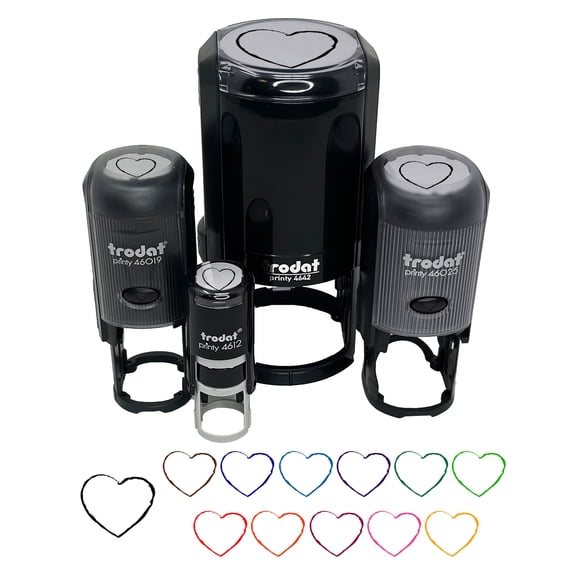 Heart Sketch Love Outline Self-Inking Rubber Stamp Ink Stamper - Blue Ink - Large 1-1/2 Inch