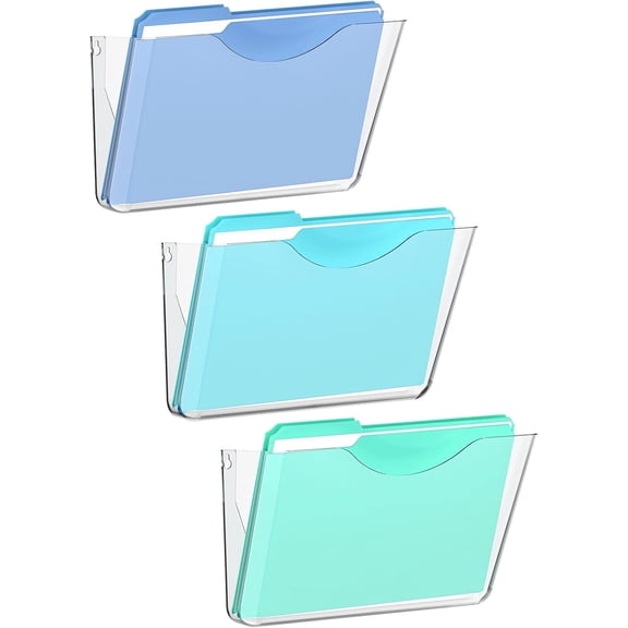 Acrylic Wall File Holders 3-Pack – Single Pocket Organizers for Mail & Papers, Clear