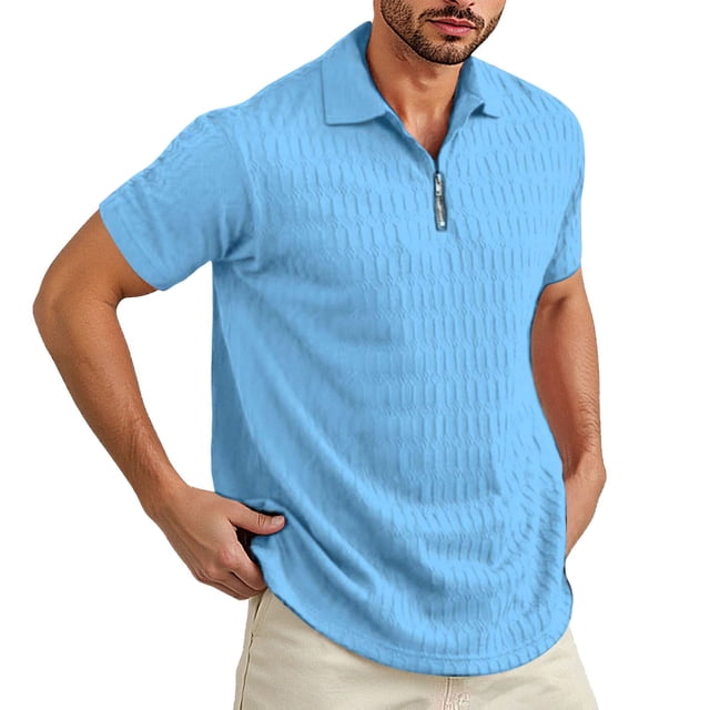 Camisa de manga corta con cremallera y malla de corte ajustado para hombre - Poliéster, transpirable para el verano