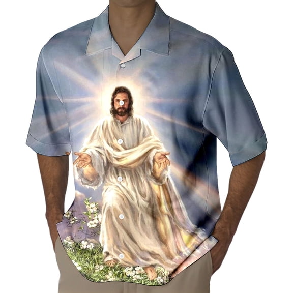 Mens Easter Shirts Short Sleeved Festive Relaxed Print Mens Clothing,Blue,XL