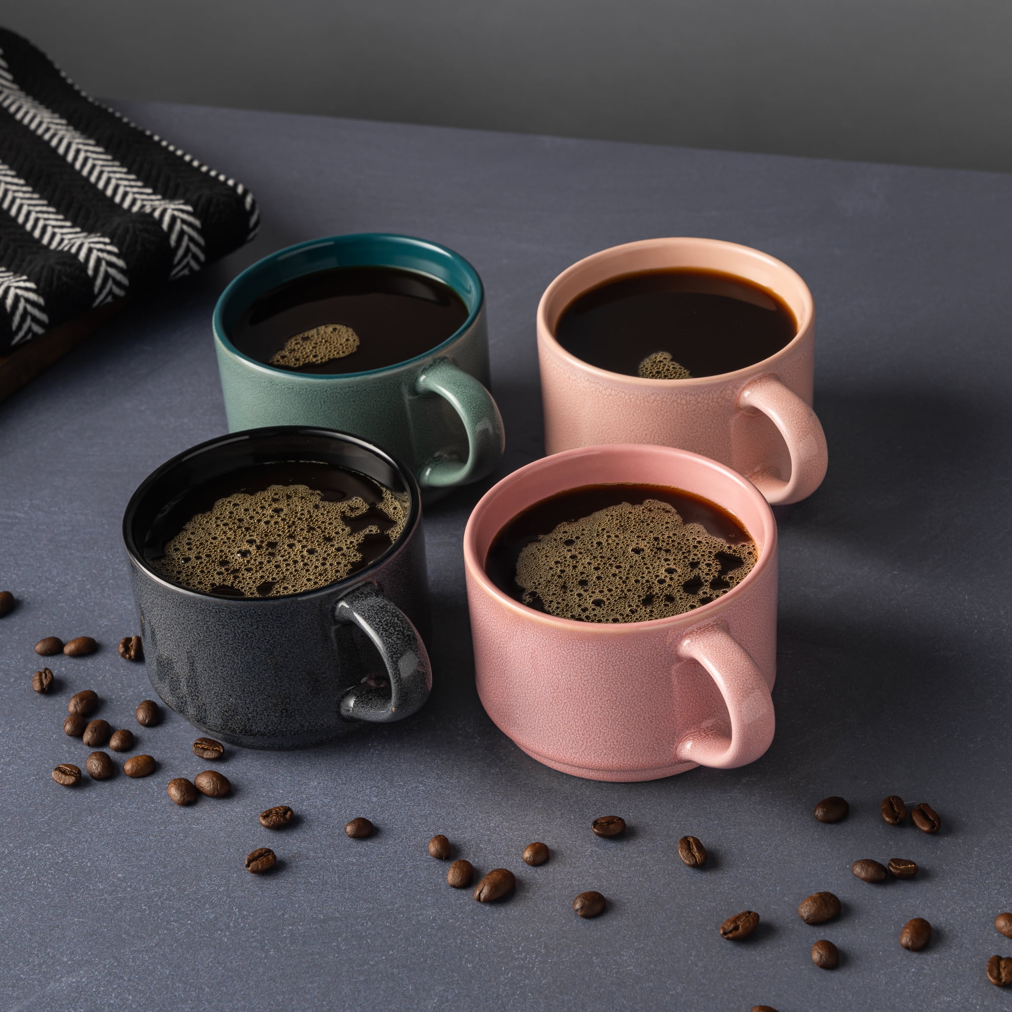 Thyme & Table 4 Pack Stacking Mugs, Reactive Mix of Colors 11.1 fl oz, Stoneware