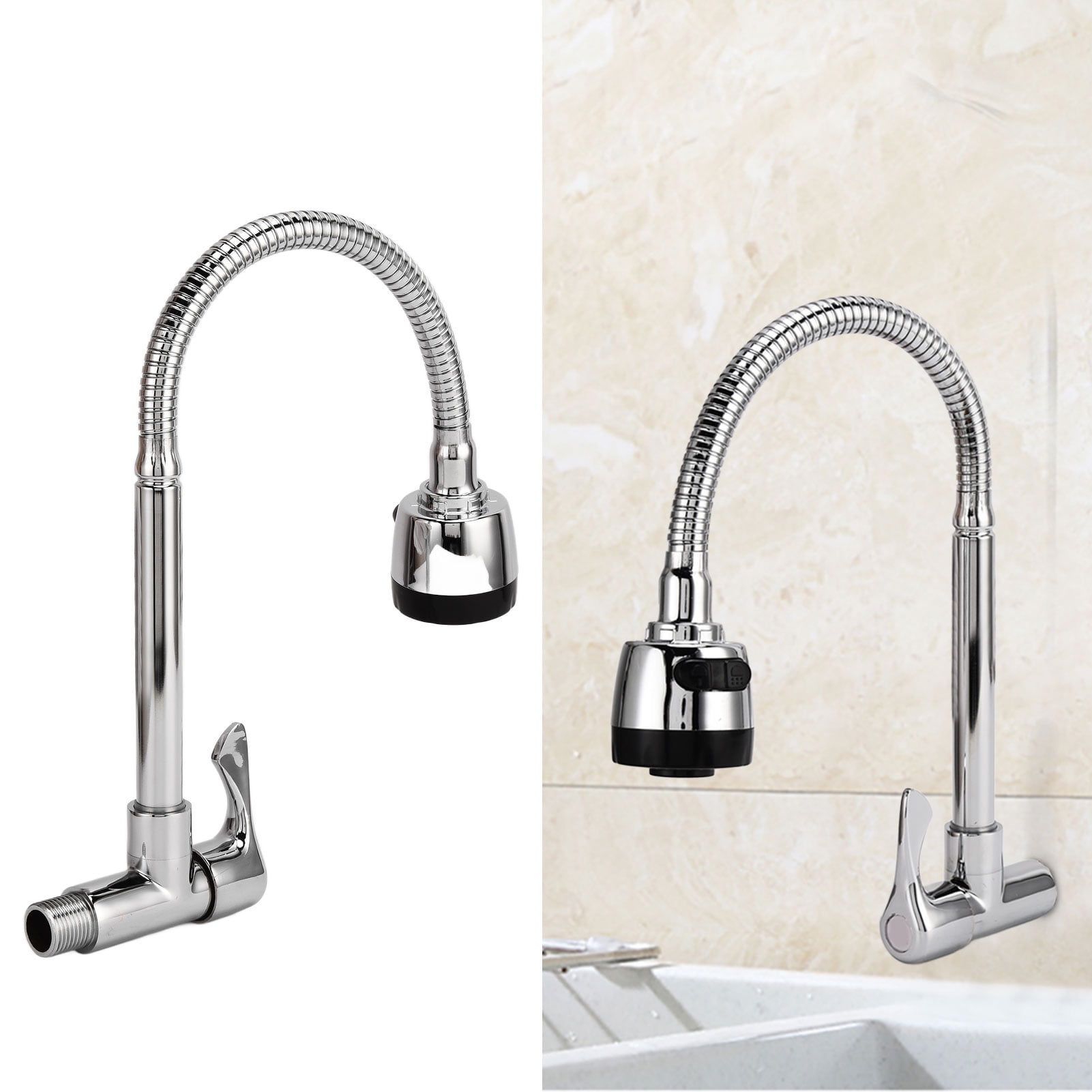 YAHHU Kitchen Sink Faucets, 360 Degree Rotating Pull Down Faucet, Copper Into The Wall Universal Installation, Rust Proof, Easy Install, Single Tap (13.39 inches / 34 cm)