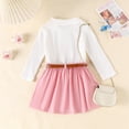 thumbnail image 3 of GYRATEDREAM Toddler Baby Girls Fall Winter Clothes Outfit Kids Long Sleeve Solid Color Pit Strip Shirt Top + Pleated Skirt with Belt Suit for 12 Months-5 Years, 3 of 8