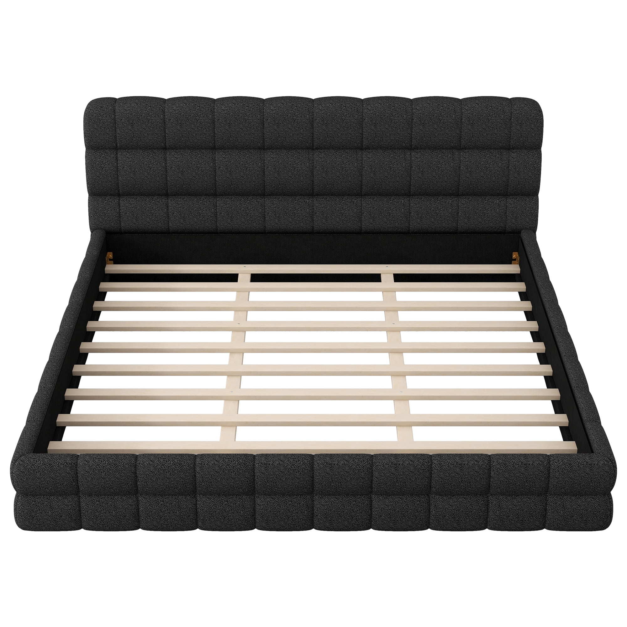 Euroco Upholstered King Size Platform Bed, Black