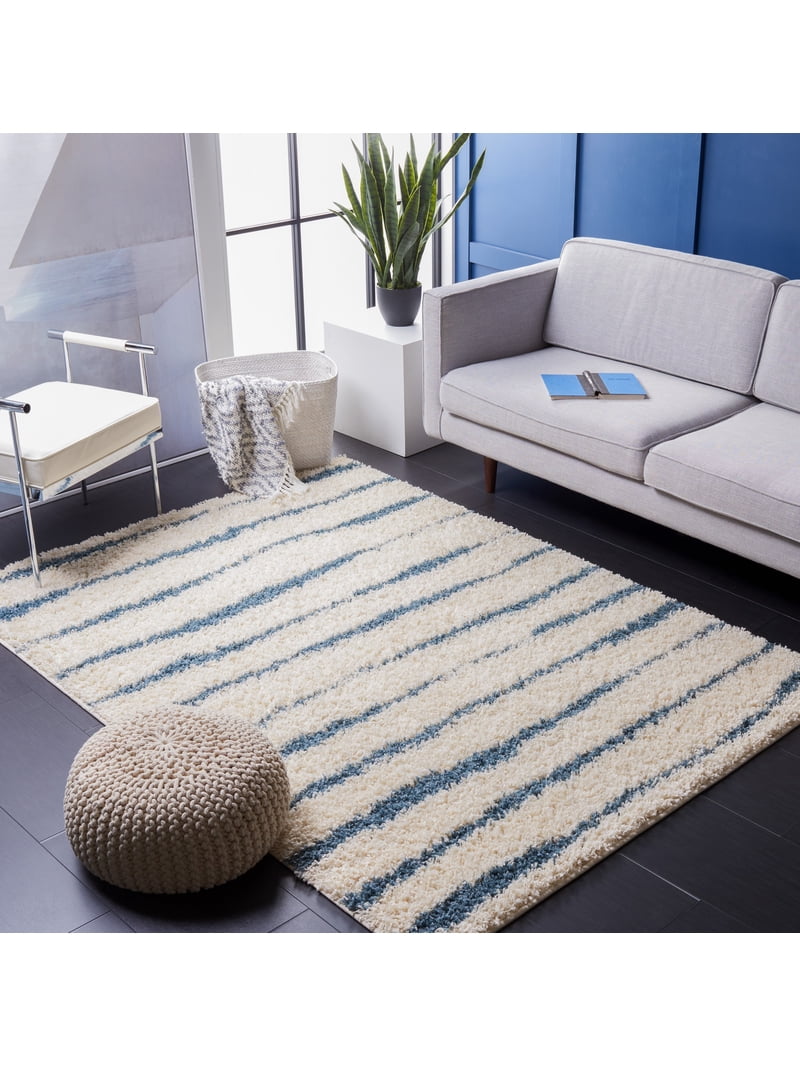 SAFAVIEH Venus Sophie Striped Shag Area Rug, Turquoise/Ivory, 8' x