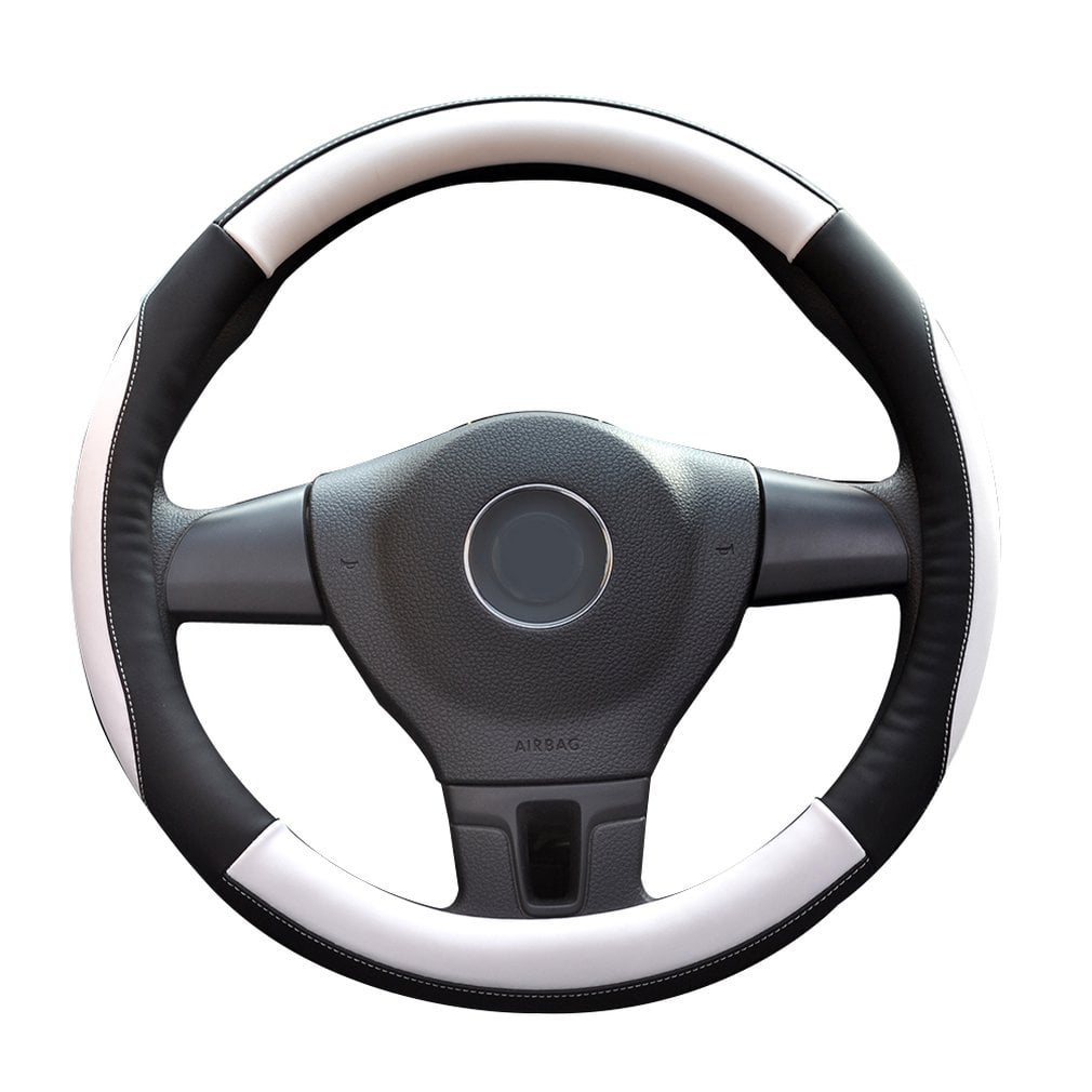 38cm Universal Carbon fiber Leather Steering Wheel Cover Auto Car Truck Black x1
