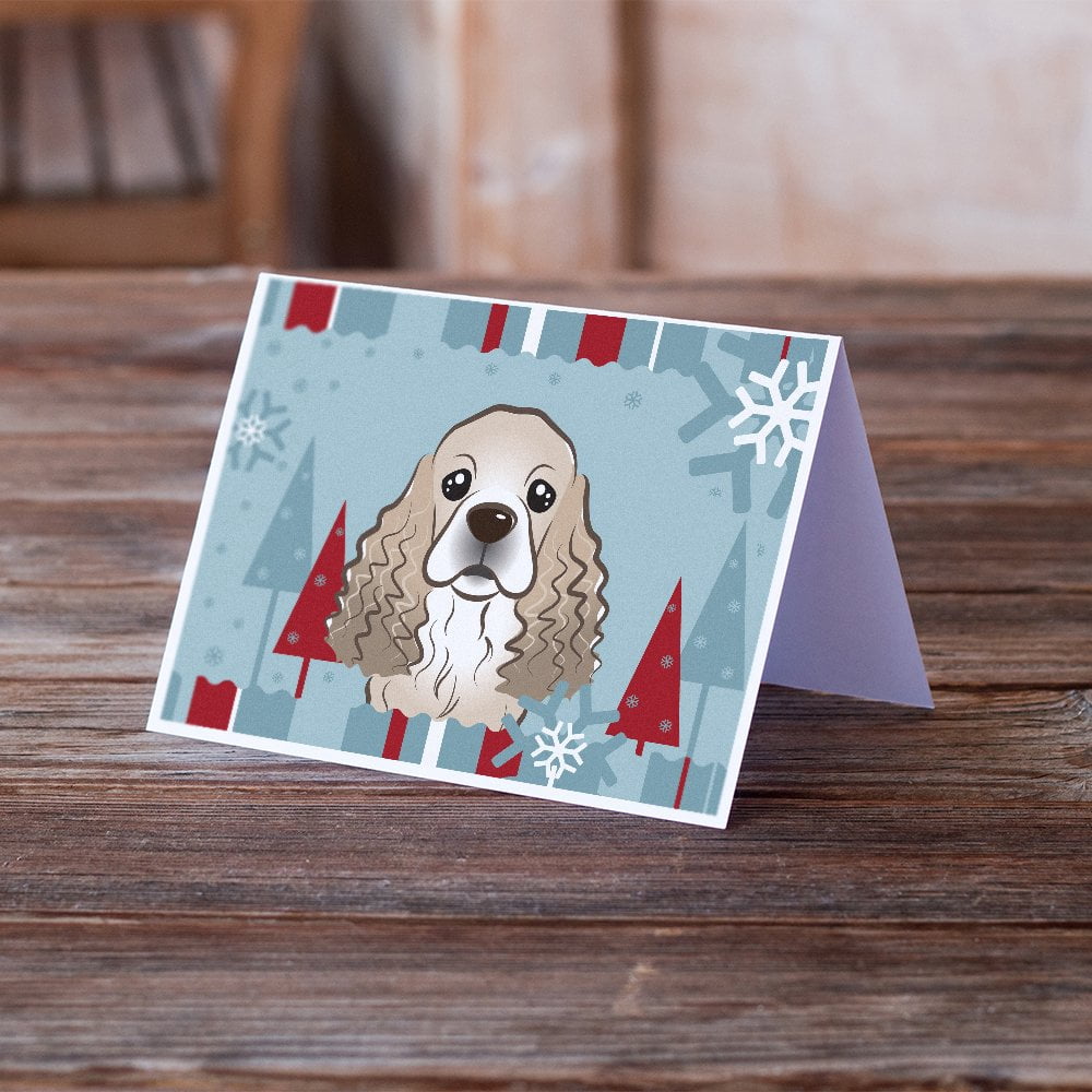 Winter Holiday Cocker Spaniel Greeting Cards and Envelopes Pack of 8