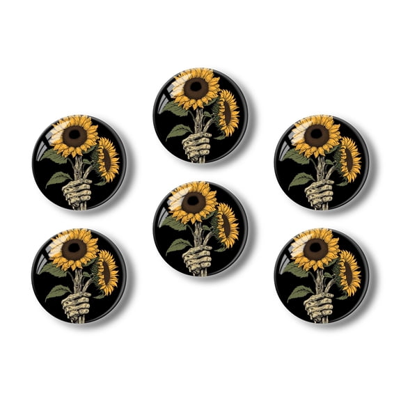 Glass Refrigerator Magnet 6Pcs Magnetic Fridge Sticker,Decor for Kitchen,Whiteboard,Cabinet,Skeleton Hand Holding Sunflowers