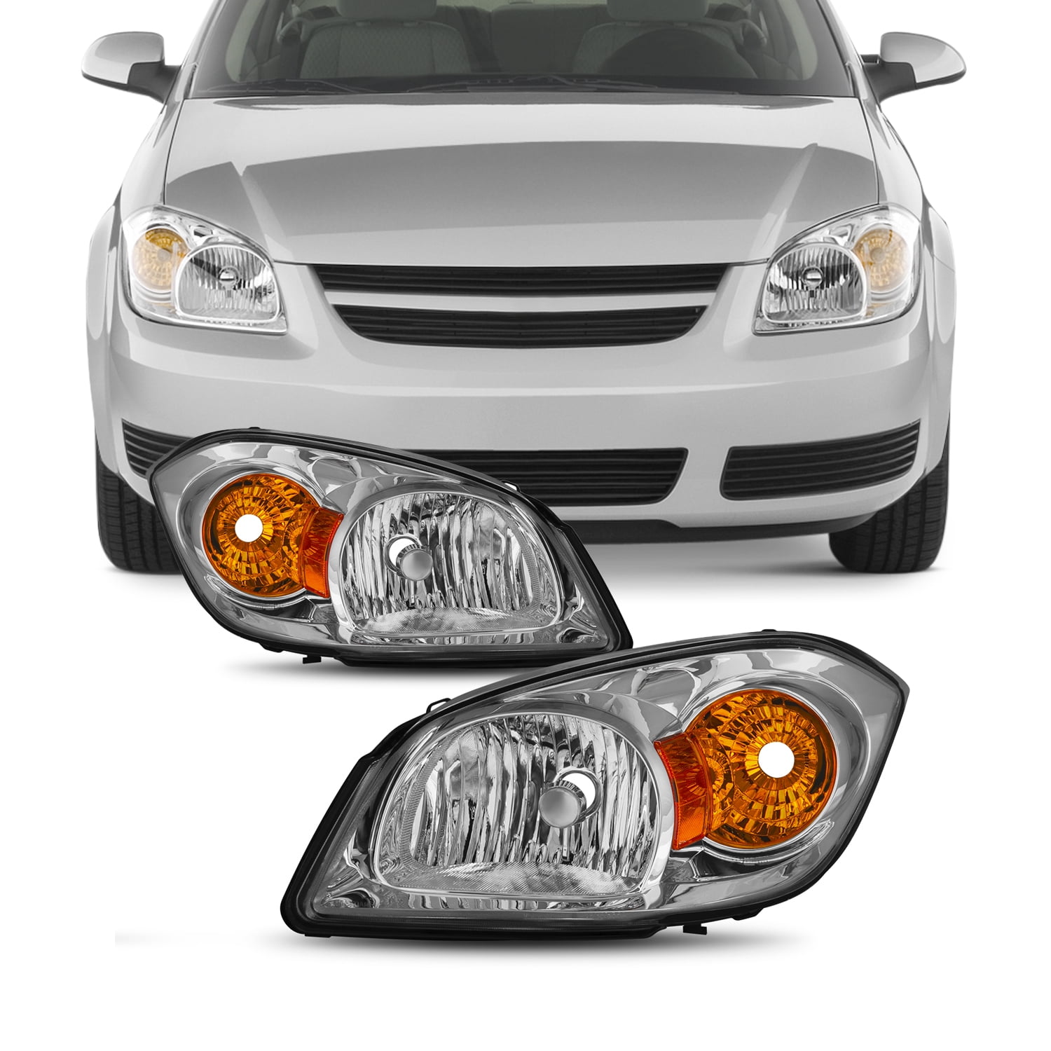 For 07-10 Pontiac G5 05-10 Chevy Cobalt 05-06 Pontiac Pursuit Headlights Front Lamps Replacement Pair 