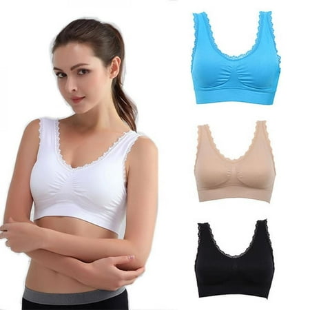 

New Arrival Casual Women Solid Lace Fitness Bra Padded Bra Crop Top Stretch Vest