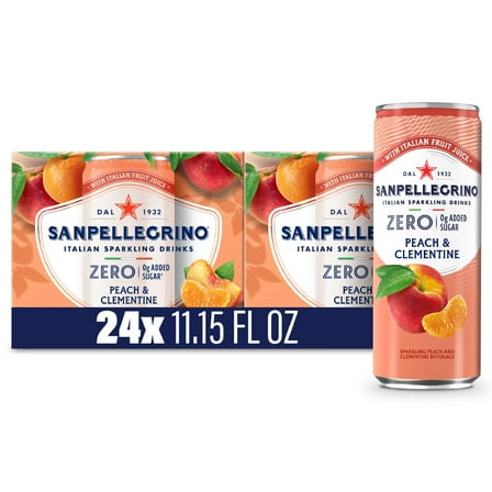 SanPellegrino Soda Italiana Sparkling Peach and Clementine, Low Calorie Zero Sugar Added, 24 Pack Cans