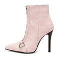 thumbnail image 4 of Wensltd Ankle Boots High Heels for Women Pointed Toe Zipper and Buckle Details Dressy Heels Pink, 4 of 8