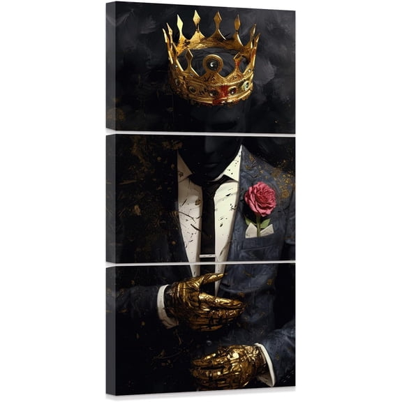 ZHONGYUTONG African American Wall Art 3 Piece Black Man Pictures Gold Crown Paintings Afro King Canvas Print for Living Room Bedroom Home Office Framed (11.00" x 14.00" x 3PCS)