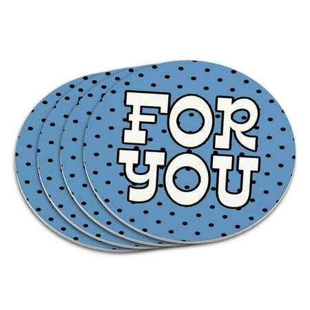 

For You Blue Black Polka Dots Birthday Thank You Shower Coaster Set