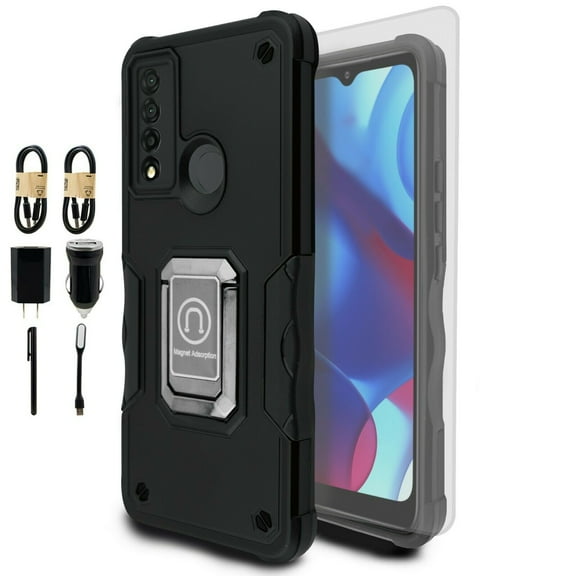 Value Pack Cables for TCL 20XE 20 XE Phone Case Corner Guard Magnetic Kickstand Hybrid Slim Bumper Shock Cover with Screen Protector