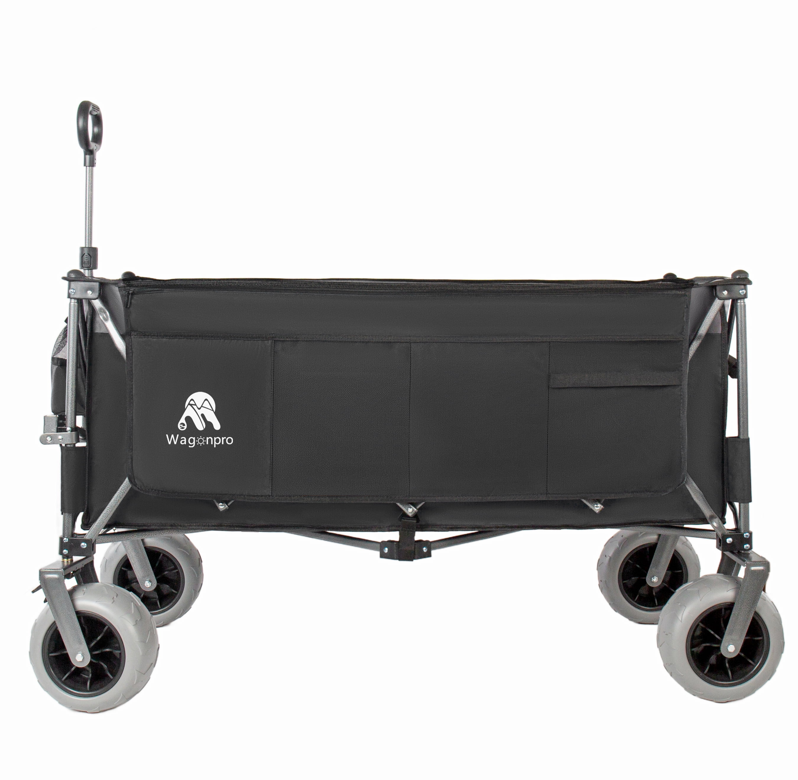 Extended Foldable Utility Wagon, Collapsible Wagon with Patented Ultra-Stable Frame, 9 Inch All-Terrain Wheels with Brakes, 600D Oxford Cloth for Beach Sports Garden