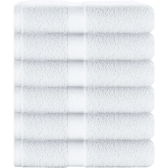White Classic Wealuxe Collection Bath Towels 24x50 In (60 x 127 cm), Cotton Towel Set for Bathroom, Hotel, Gym, Spa, Soft Extra Absorbent Quick Dry 6 Pack
