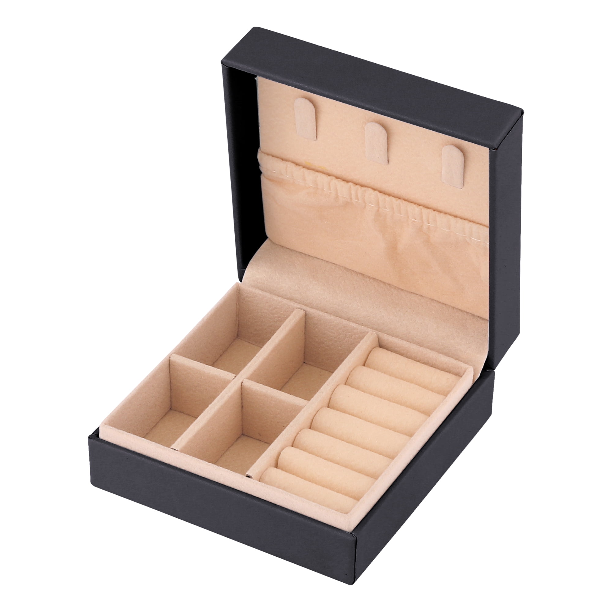 Unique Bargains Portable PU Leather Jewelry Box Organizer for Women Birthday Gifts Black