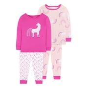 Little Star Organic Long Sleeve Snug Fit Pajamas, 4pc Set (Baby Girls & Toddler Girls)