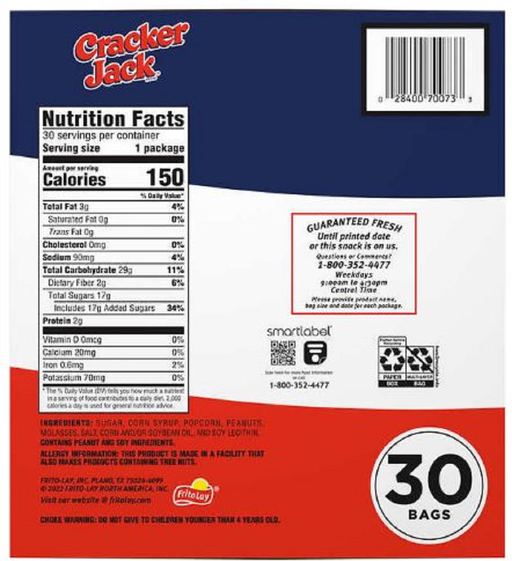 Cracker Jack Caramel Coated Popcorn & Peanuts, 1.25 oz Bags, 30 Count