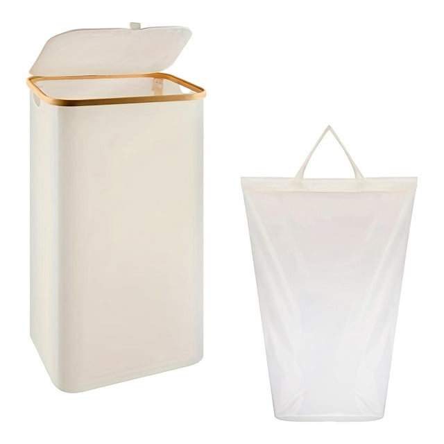 Clothes Hamper Large Laundry Basket Foldable Inner Bag Tall Portable Storage Basket Bins Laundry Hamper for Living Room Dorm Beige